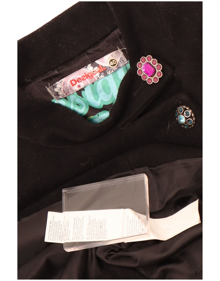 Desigual damski płaszcz graficzny EU 40 średniej czarnej geometrycznej wełny