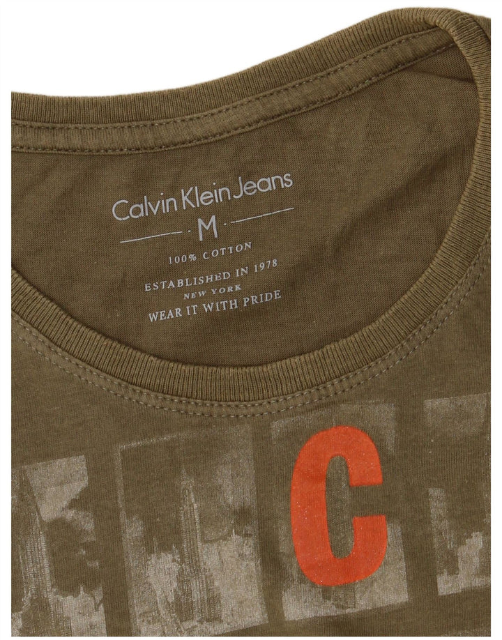 Męski T-shirt z grafiką CALVIN KLEIN JEANS, średniej wielkości bawełna khaki