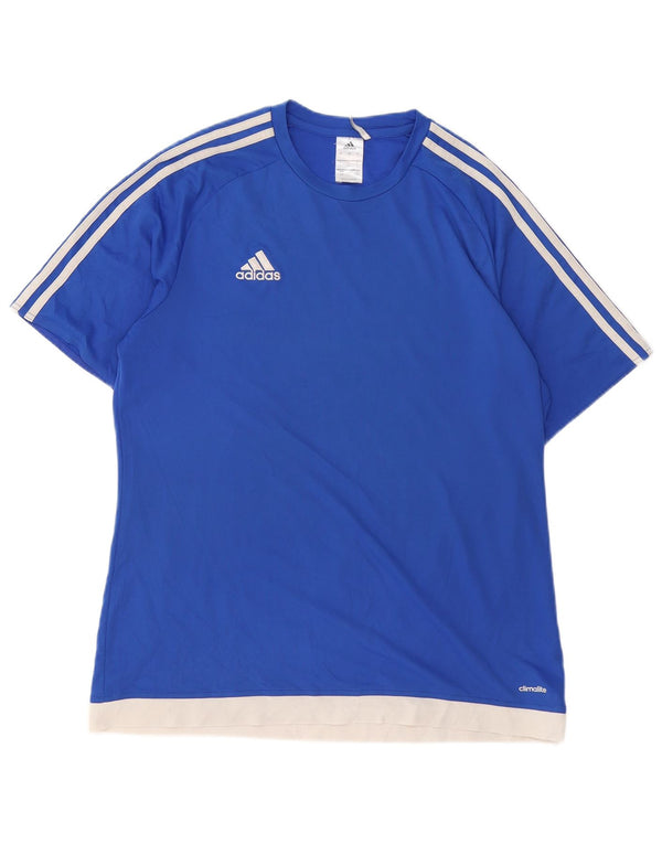 Męski T-shirt ADIDAS Climalite, duży, niebieski, poliester z blokami kolorów