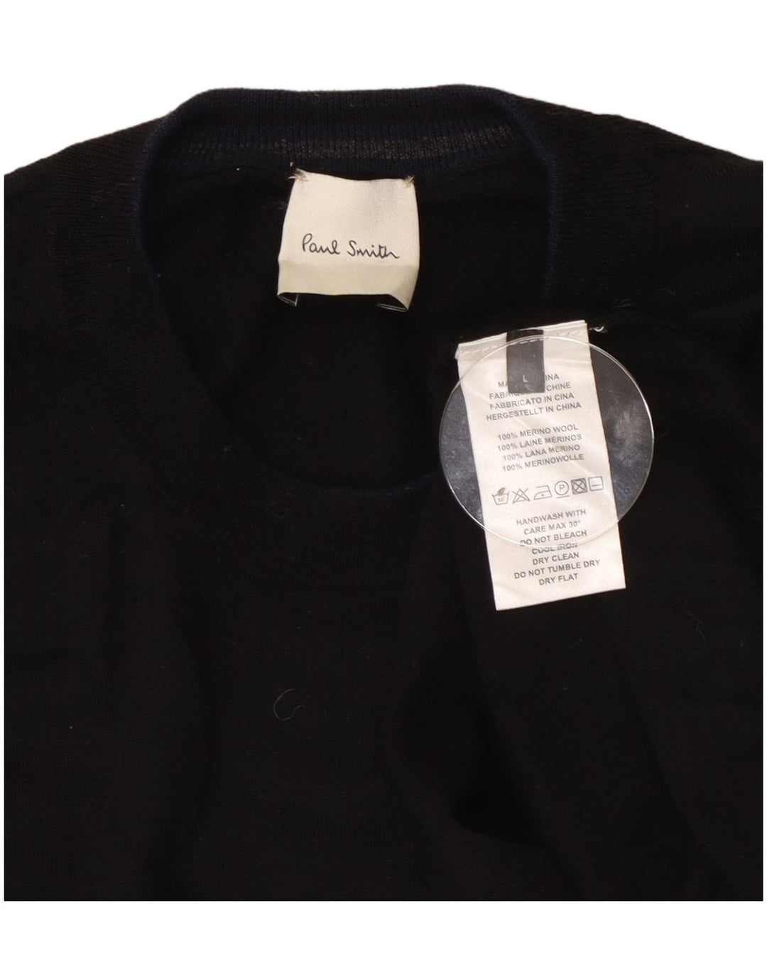 Męski sweter Paul Smith z okrągłym dekoltem, duży, czarny, wełniany