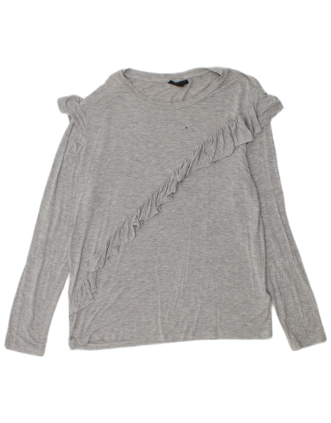 Topshop damski top z falbaną z przodu, z długim rękawem, UK 12, średni szary nakrapiany