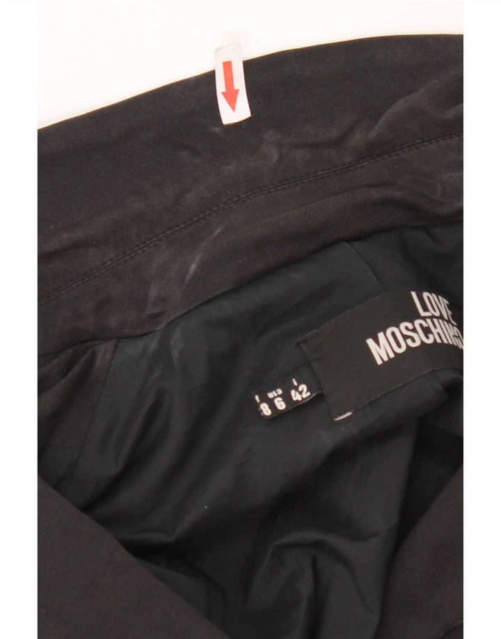 Damska marynarka Moschino Crop Graphic z 3 guzikami, UK 10, mała czarna