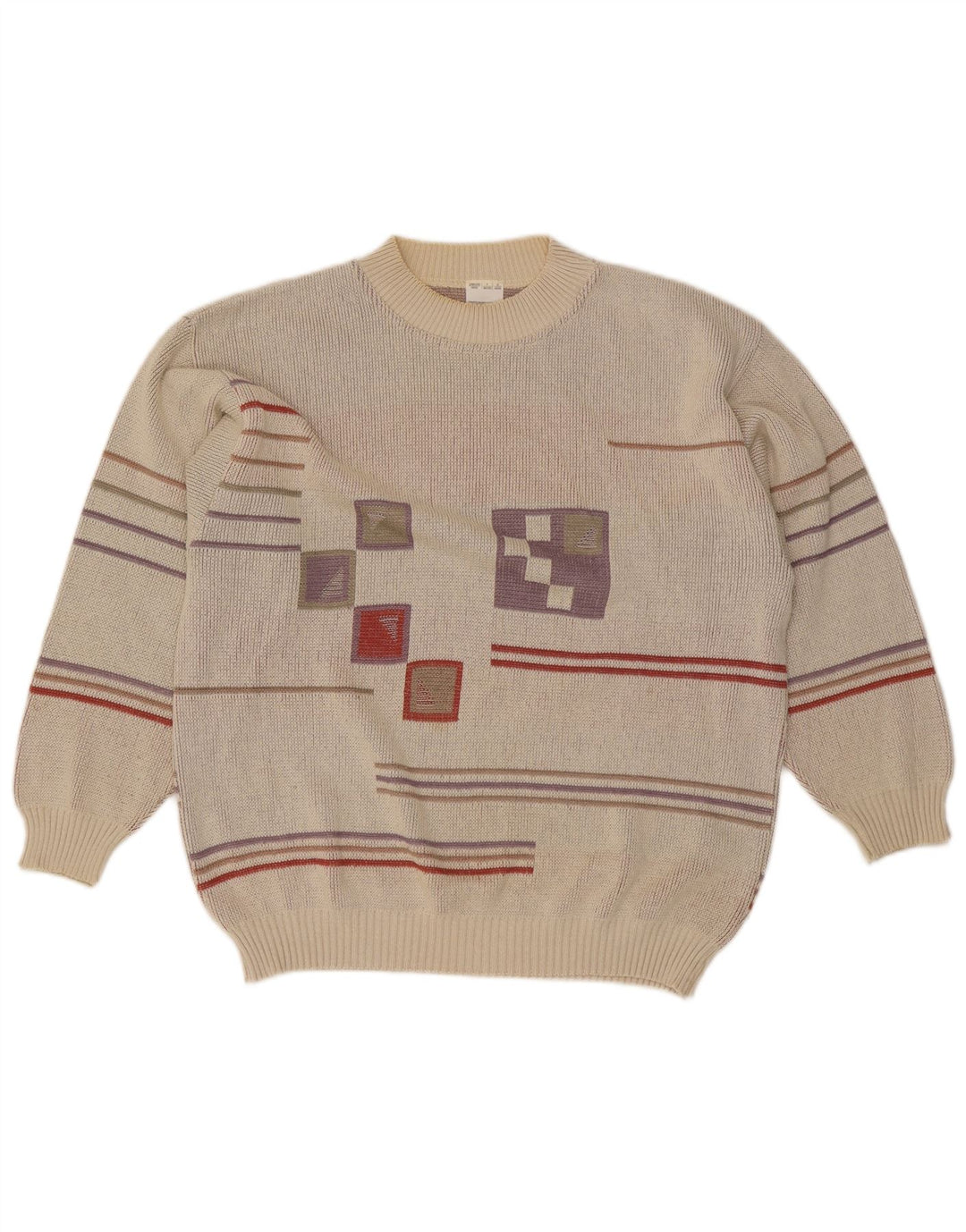 Męski sweter z okrągłym dekoltem w stylu vintage IT 48/50 Średni szary geometryczny
