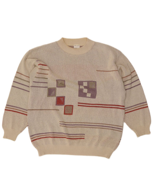 Męski sweter z okrągłym dekoltem w stylu vintage IT 48/50 Średni szary geometryczny