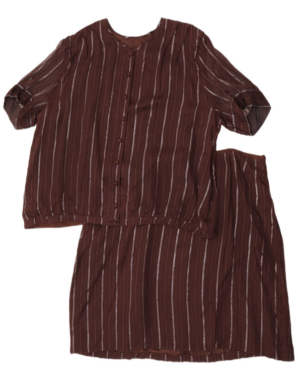 Vintage damski 2-częściowy zestaw spódnic UK 22 3XL W42 w brązowe paski