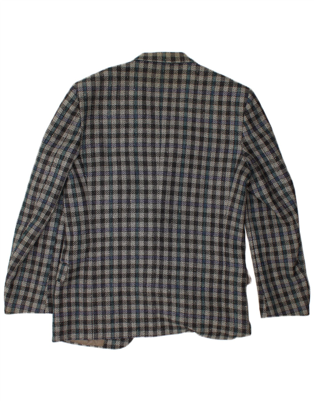 VALENTINO Męska marynarka zapinana na 2 guziki IT 50 Duża niebieska krata z dziewiczej wełny