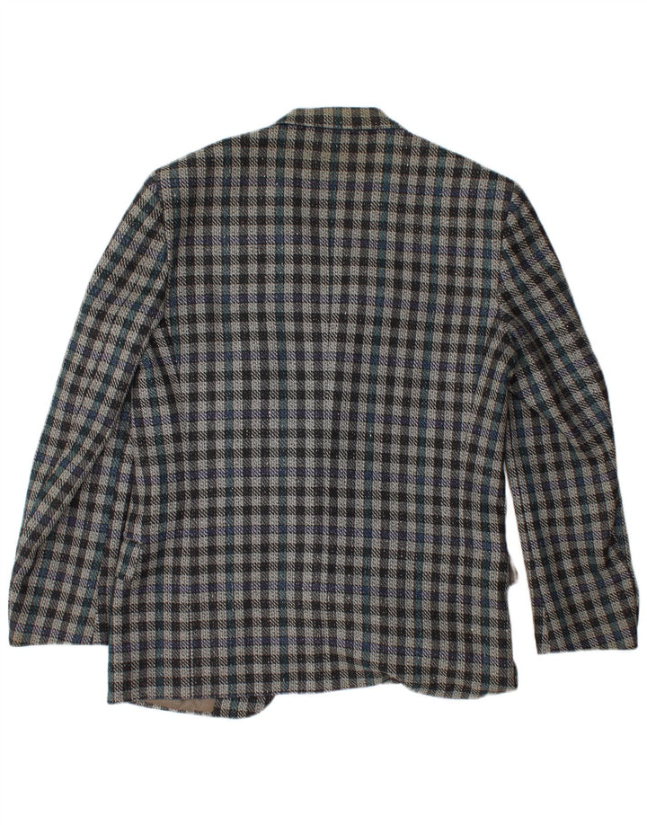 VALENTINO Męska marynarka zapinana na 2 guziki IT 50 Duża niebieska krata z dziewiczej wełny