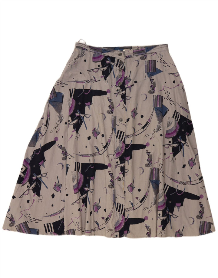 Damska spódnica w kształcie litery A z wysokim stanem VINTAGE W32, duża, szara, geometryczna