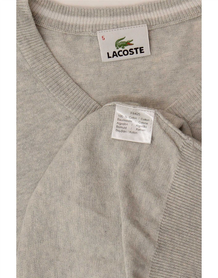 Męski sweter Lacoste z dekoltem w kształcie litery V, rozmiar 5, duży, szary, bawełniany w plamki