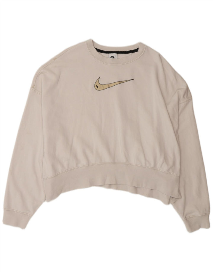 Damski sweter oversize z grafiką NIKE, UK 16, duży, biały