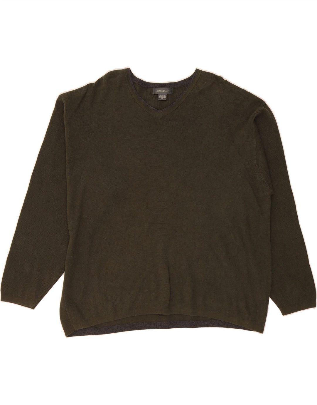 EDDIE BAUER Mens V-Neck Jumper Sweater 2XL Khaki Cotton Vintage Eddie Bauer and Second-Hand Eddie Bauer from Messina Hembry 