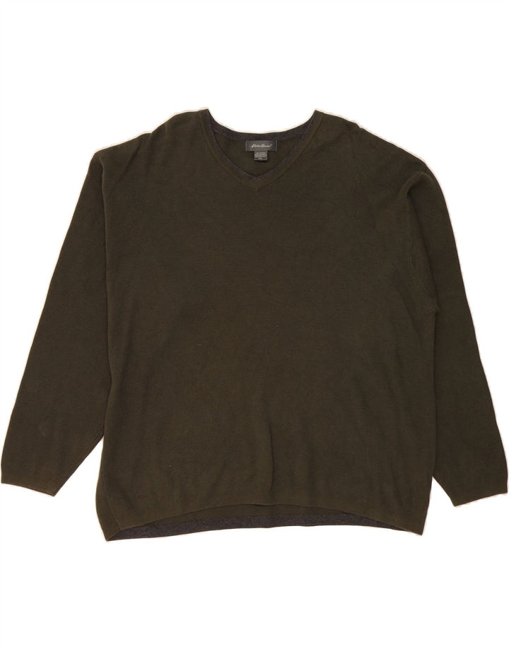EDDIE BAUER Mens V-Neck Jumper Sweater 2XL Khaki Cotton Vintage Eddie Bauer and Second-Hand Eddie Bauer from Messina Hembry 
