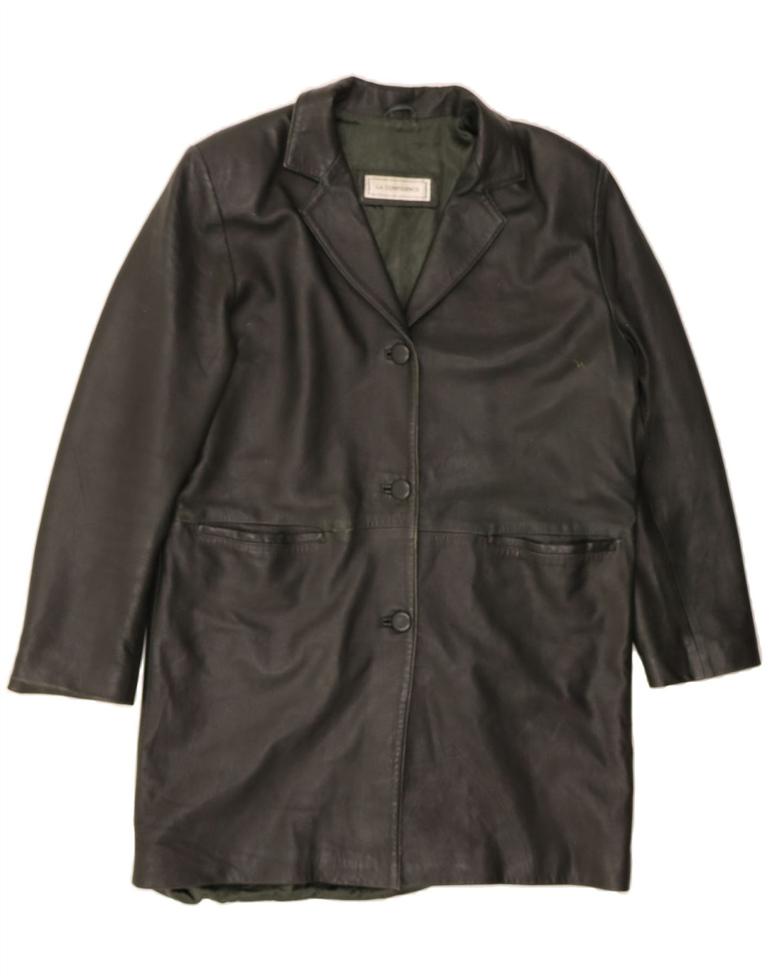 VINTAGE Womens Leather Coat UK 16 Large Green Leather Vintage Vintage and Second-Hand Vintage from Messina Hembry 