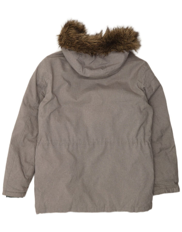 Męska ocieplana kurtka z kapturem Jack & Jones UK 40, duża, szara, z blokami kolorów