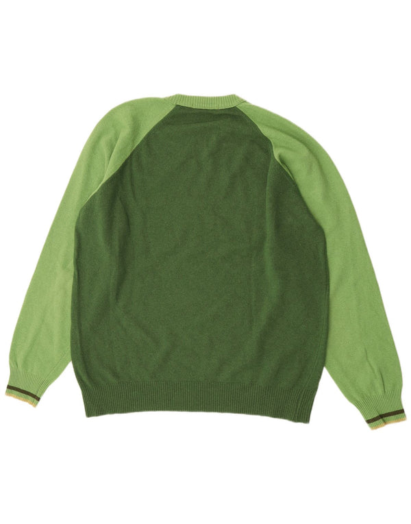 Catbalou Męski sweter z okrągłym dekoltem, duży, wełniany zielony w paski