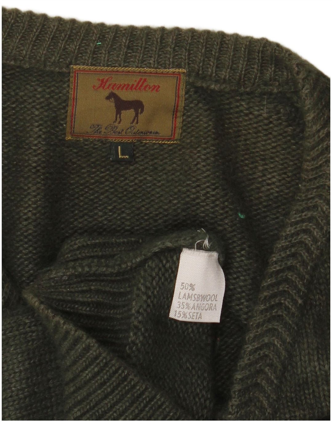 HAMILTON Męski sweter z dekoltem w kształcie litery V, duży, z owczej wełny khaki