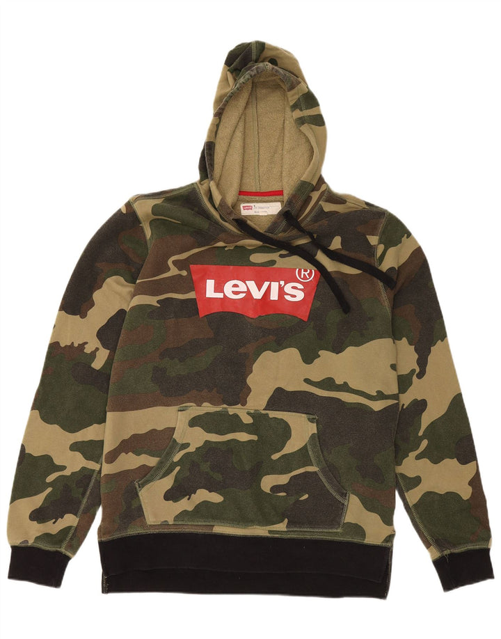 LEVI'S Mens Graphic Hoodie Jumper Medium Khaki Camouflage Cotton