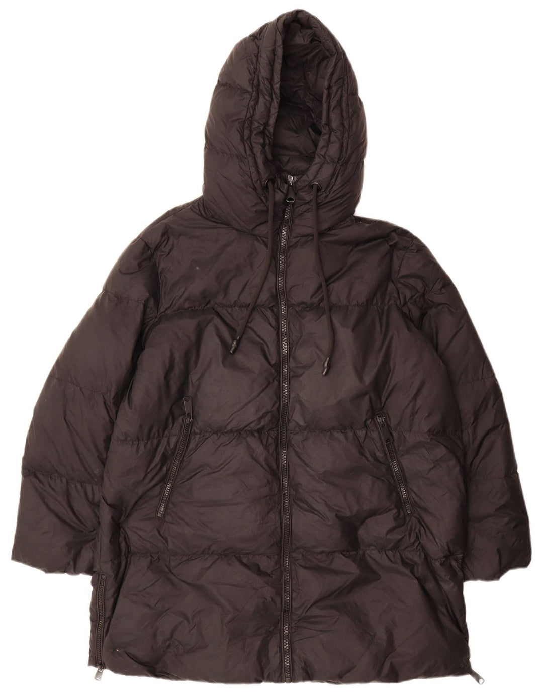 Damski płaszcz z kapturem, oversize, wyściełany Zara UK 10, mały, czarny poliamid