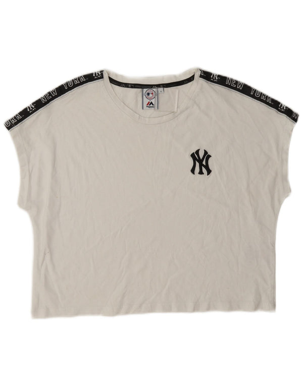 Damska koszulka Majestic New York Yankees Crop Graphic Top UK 10 Small White