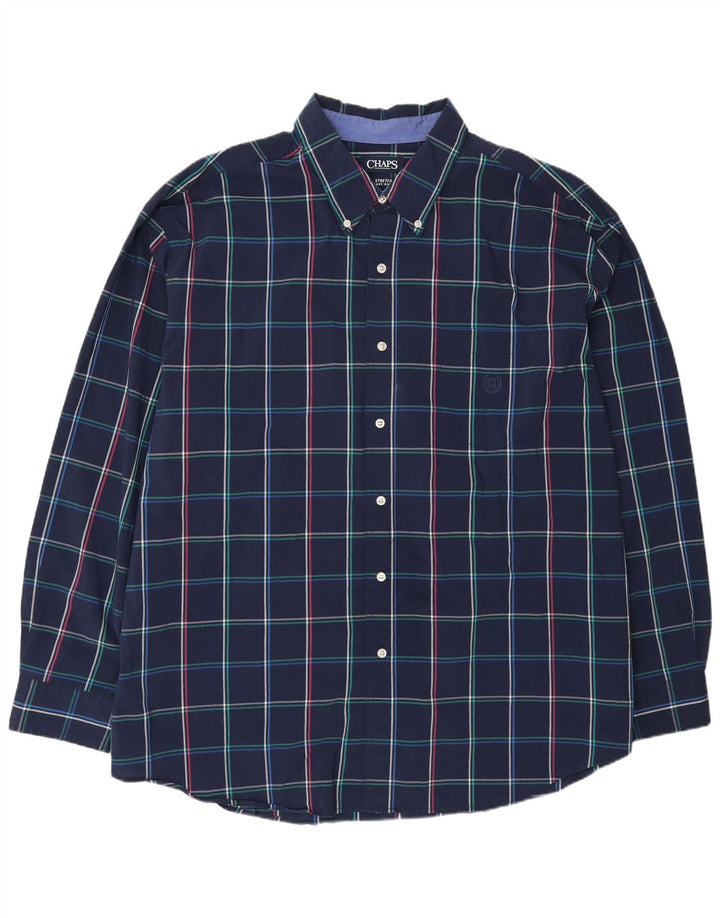 Koszula męska Chaps ze stretchem 3XL, bawełniana, granatowa w kratkę