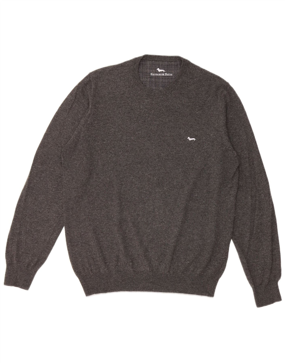 Męski sweter z okrągłym dekoltem Harmont & Blaine, duży, szary, bawełniany