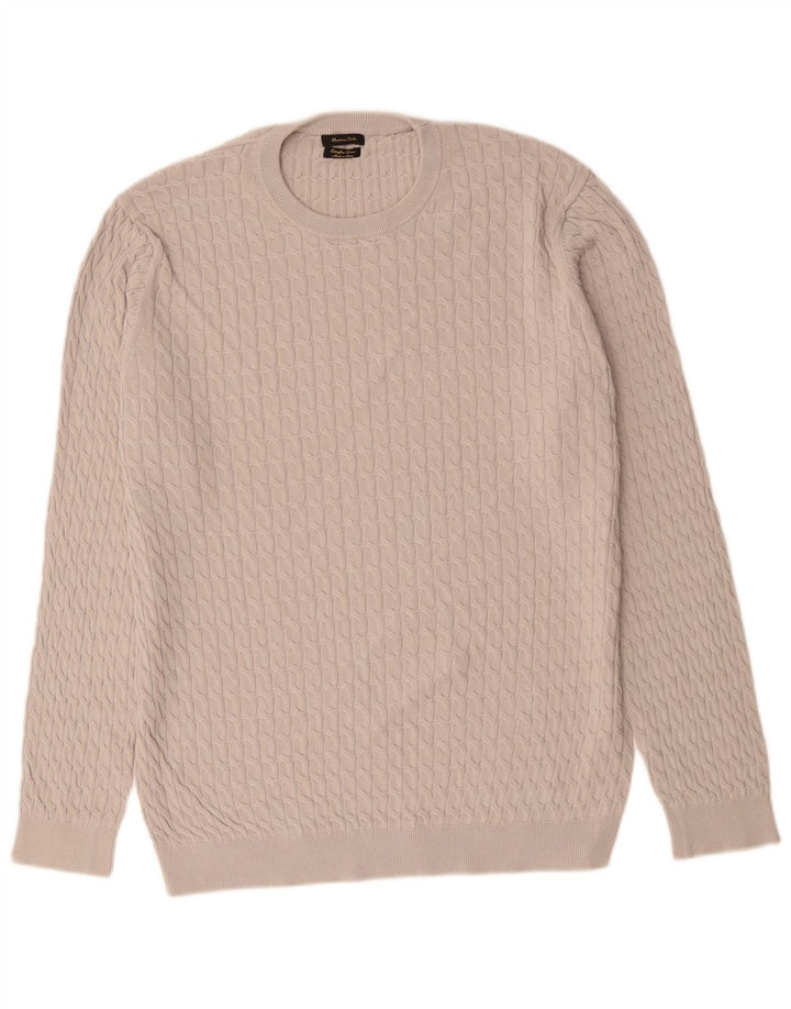 Męski sweter z okrągłym dekoltem Massimo Dutti XL, szary, bawełniany