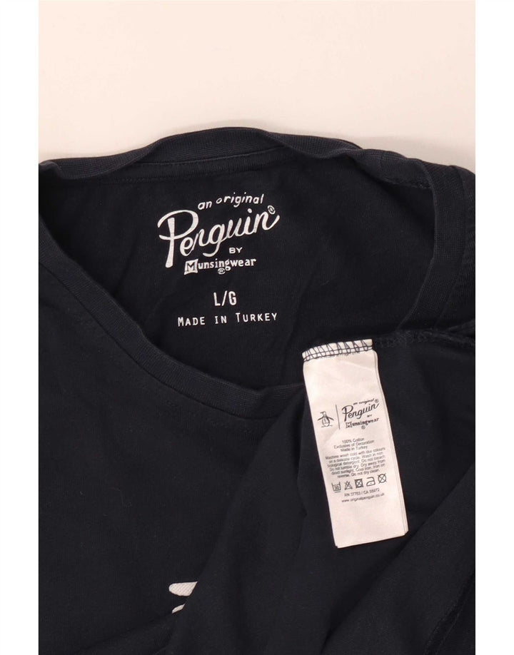 Męski T-shirt z grafiką Pingwin, duży, granatowy, bawełniany