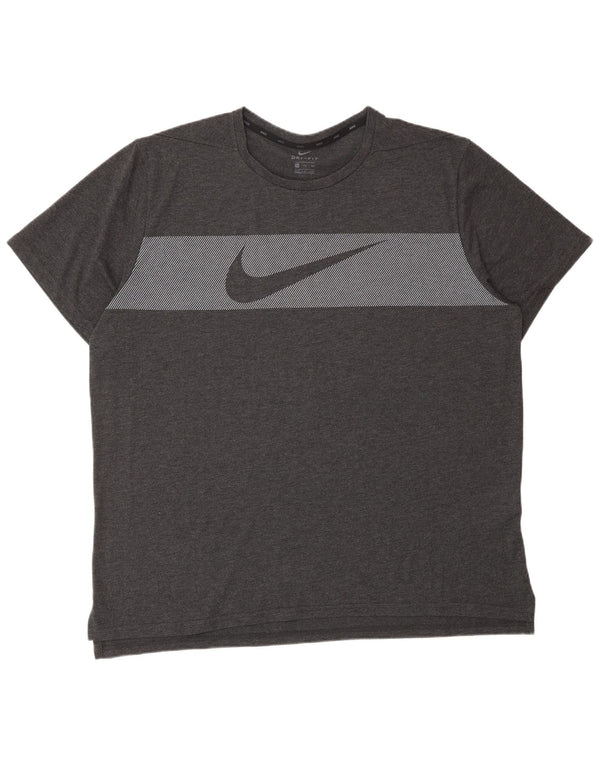 Męski T-shirt NIKE Dri Fit z grafiką, 2XL, szara, bawełniana w prążki