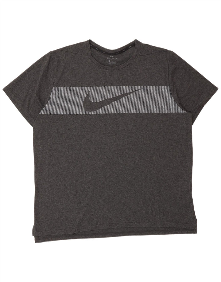 Męski T-shirt NIKE Dri Fit z grafiką, 2XL, szara, bawełniana w prążki