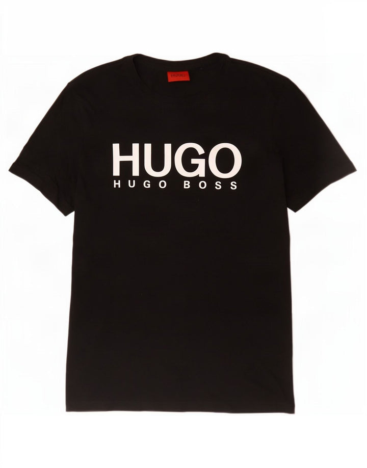 Męska koszulka z grafiką Hugo Boss, średnia czarna bawełna
