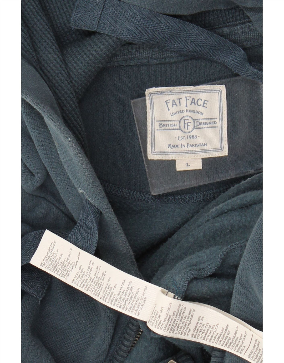 Męski sweter z kapturem i zamkiem błyskawicznym Fat Face, duży, zielony, bawełniany