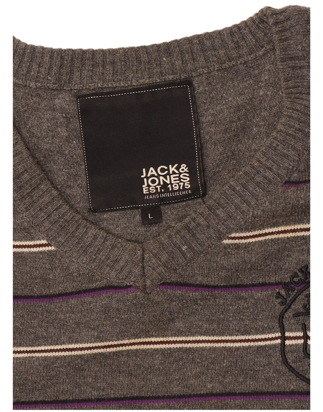 Męski sweter Jack & Jones z graficznym dekoltem w kształcie litery V, w duże szare paski