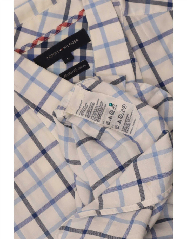 Męska koszula z krótkim rękawem Tommy Hilfiger, duża, bawełniana w białą kratkę