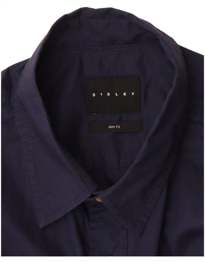 Koszula męska Slim Fit z krótkim rękawem Sisley, średni granat