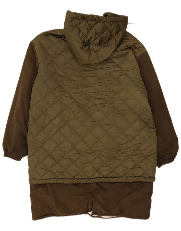 Zara Damski, oversize'owy, pikowany płaszcz z kapturem, UK 10, mały, khaki, poliester