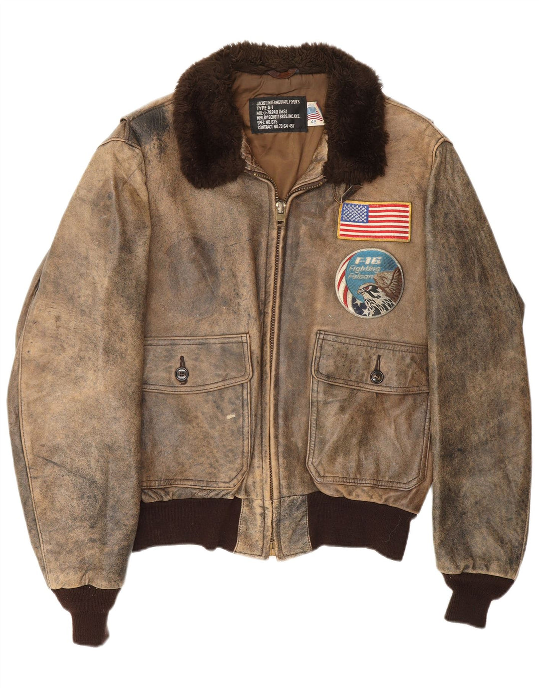 Męska skórzana kurtka lotnicza Schott Graphic Flight Aviator UK 42 XL, brązowa skóra