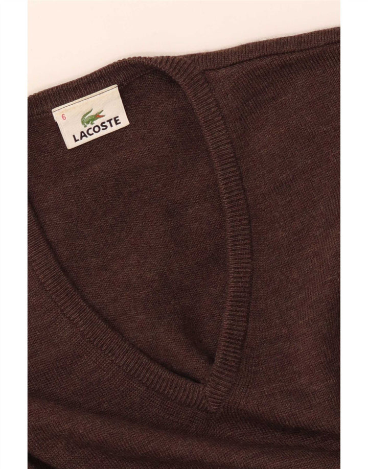 Męski sweter Lacoste z dekoltem w kształcie litery V, rozmiar 6 XL, brązowy