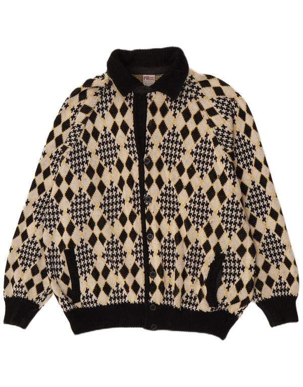 Vintage męski sweter rozpinany, duży, wielokolorowy Argyle/diament
