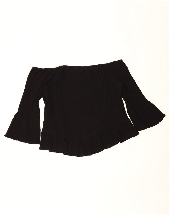 ZARA Womens Oversized 3/4 Sleeve Crop Off Shoulder Top UK 10 Small Black