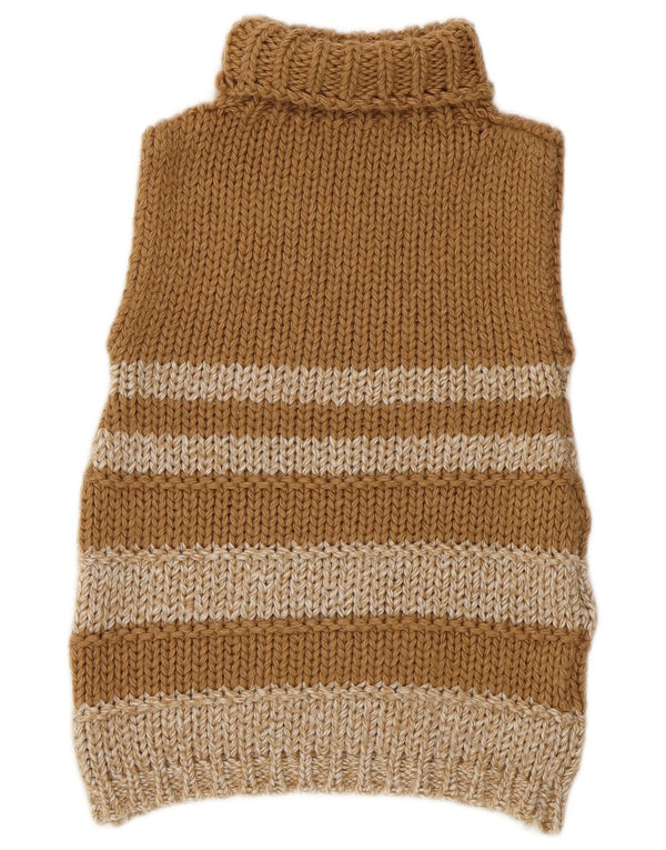 Vintage damski podkoszulek z wywijanym dekoltem i krótkim rękawem UK 6 XS w beżowe paski