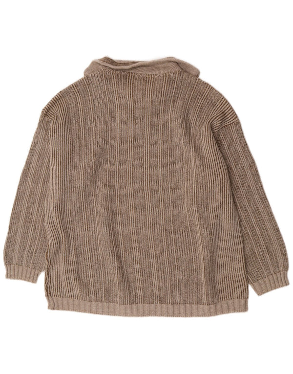 Vintage męski sweter z zamkiem błyskawicznym IT 66 6XL w beżowe paski