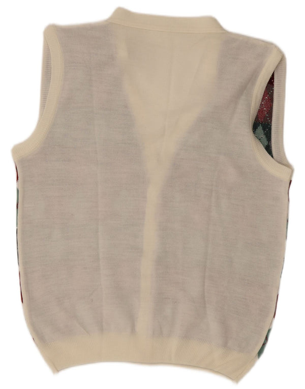 Vintage męski sweter bez rękawów, duży, biały, argyle/diament