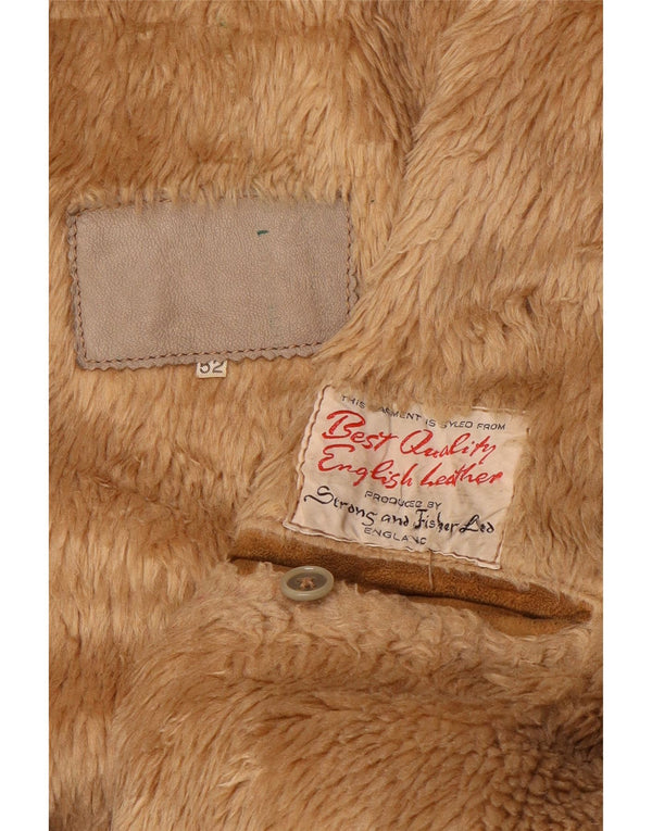 Vintage męska kurtka shearling IT 52 XL brązowa skóra