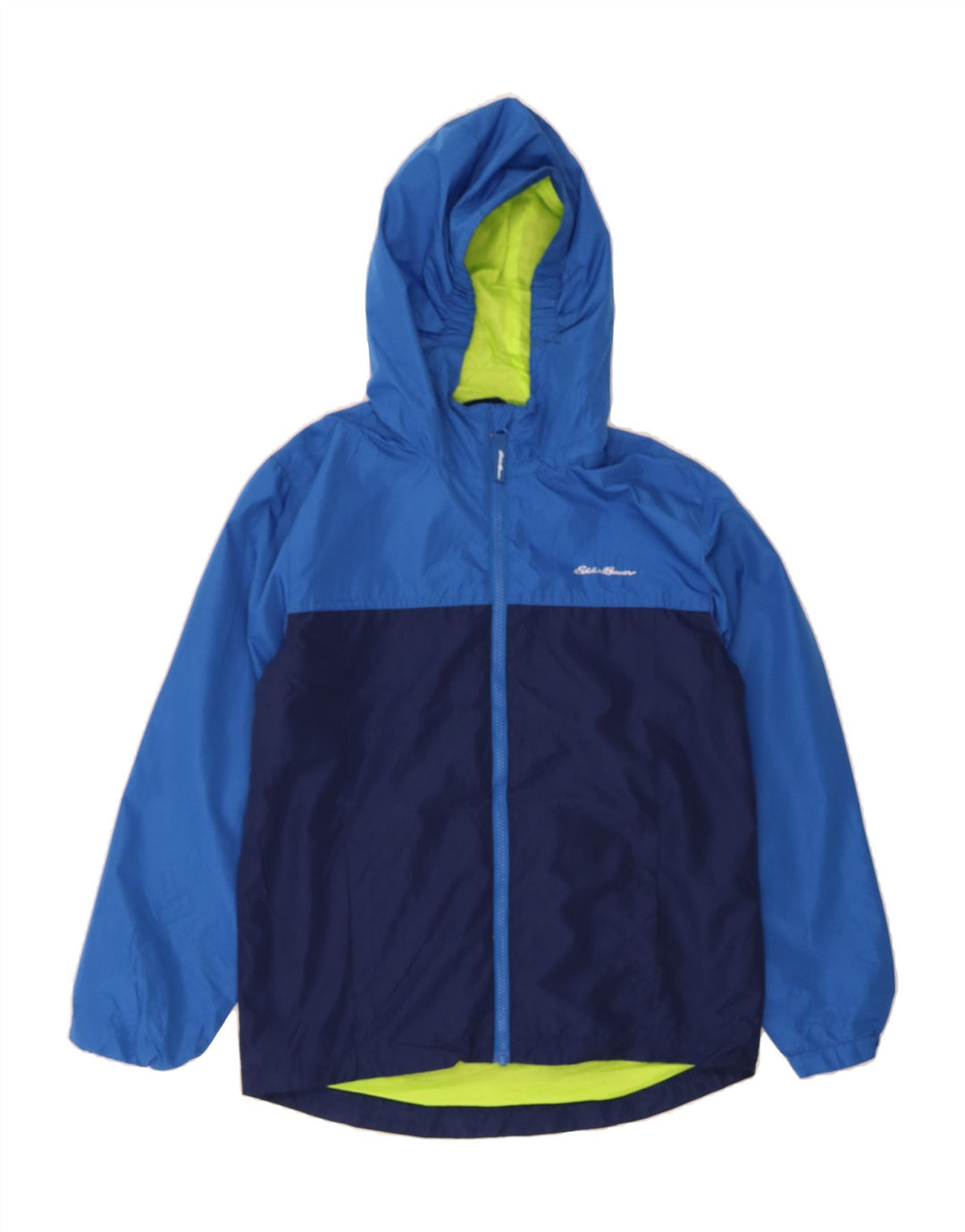 EDDIE BAUER Boys Hooded Rain Jacket 14-15 Years Large  Blue Colourblock Vintage Eddie Bauer and Second-Hand Eddie Bauer from Messina Hembry 