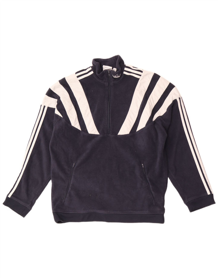 Męski sweter polarowy ADIDAS z zamkiem błyskawicznym, duży granatowy poliester w bloki kolorów