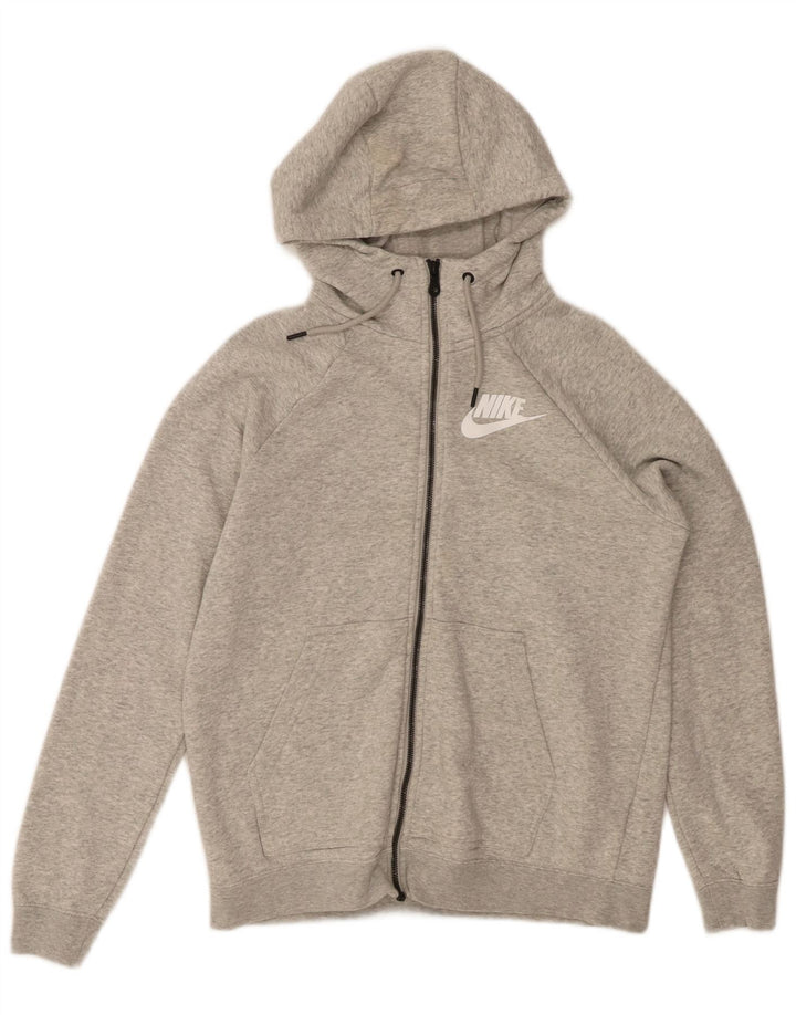 NIKE Womens Zip Hoodie Sweater UK 14 Medium Grey Cotton