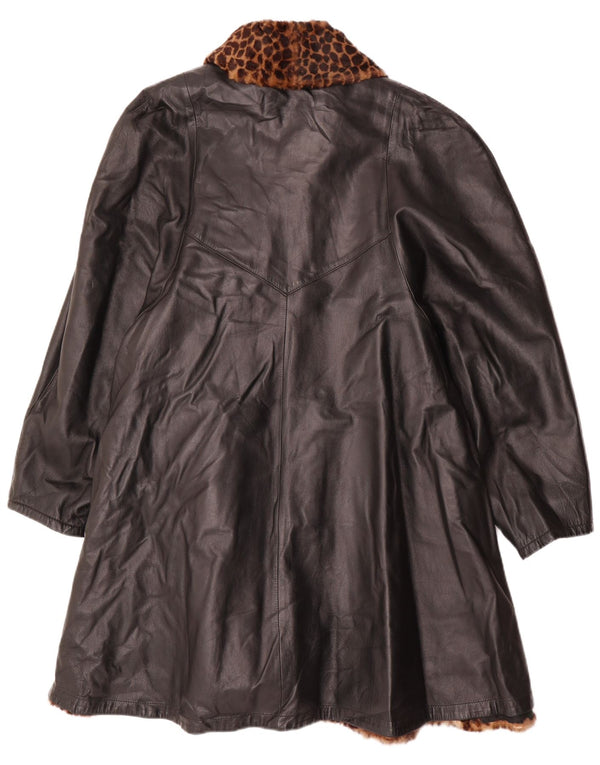 Vintage damski, dwustronny, oversize'owy płaszcz skórzany IT 46, duży czarny
