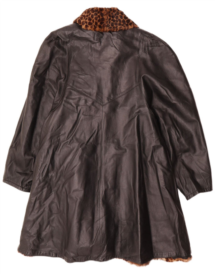 Vintage damski, dwustronny, oversize'owy płaszcz skórzany IT 46, duży czarny