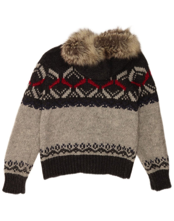 Damski sweter rozpinany z kapturem Benetton UK 10 mały szary Fair Isle akryl