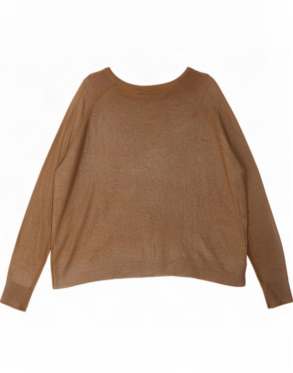 Damski sweter oversize z dekoltem w łódkę Zara UK 16, duży, brązowy, wiskoza